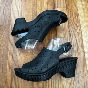 Born Diamond Leather Sling Wood Black Shoes Comfort Women's Sz 8M / EU39